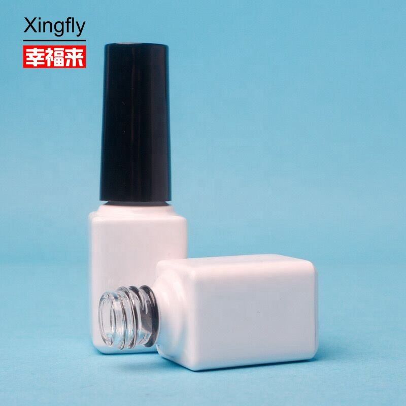Botella de esmalte para uñas transparente de 6 ml Botella de esmalte para uñas cuadrada con tapa y cepillo de plástico