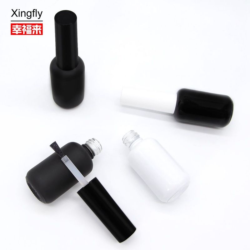 9 ml de vidrio vacío redondo UV Gel para uñas Botella de esmalte negro mate con tapa de cepillo