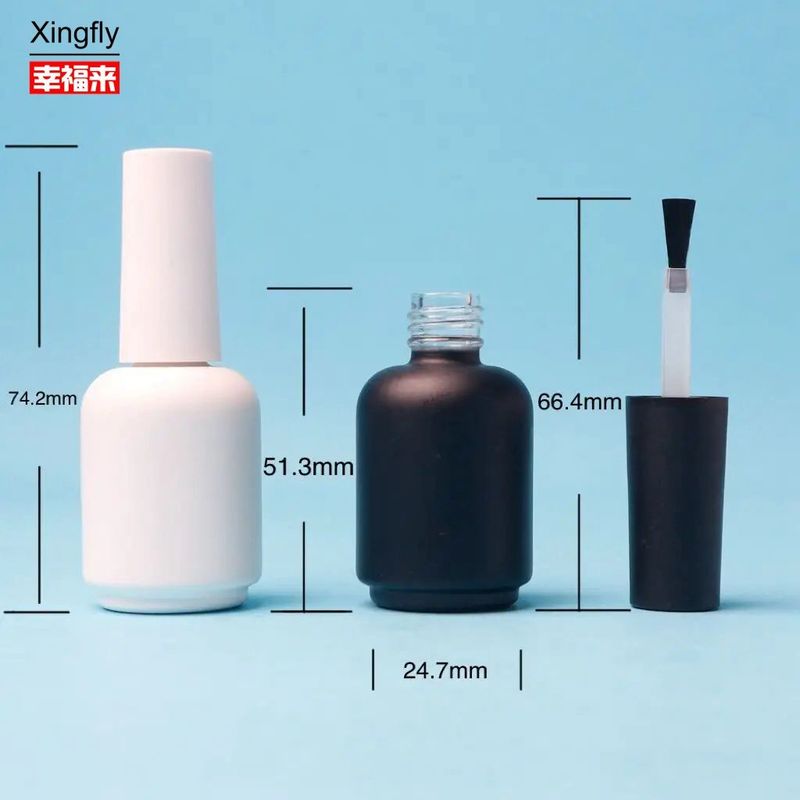 Botella de vidrio con tapa de pincel de 11 ml redonda, blanca, negra y UV Gel vacío para esmalte de uñas