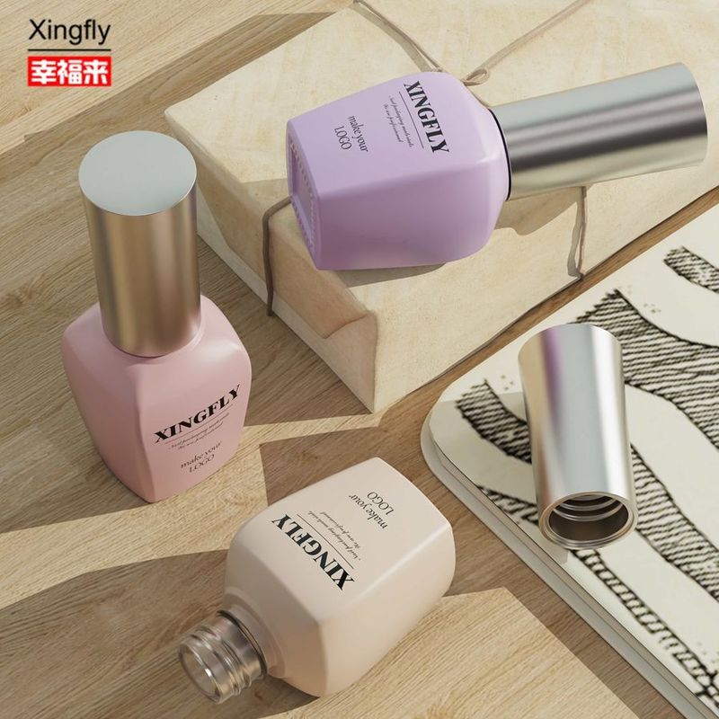 Botella de vidrio de diseño personalizado vacía para esmalte de uñas con tapa y cepillo
